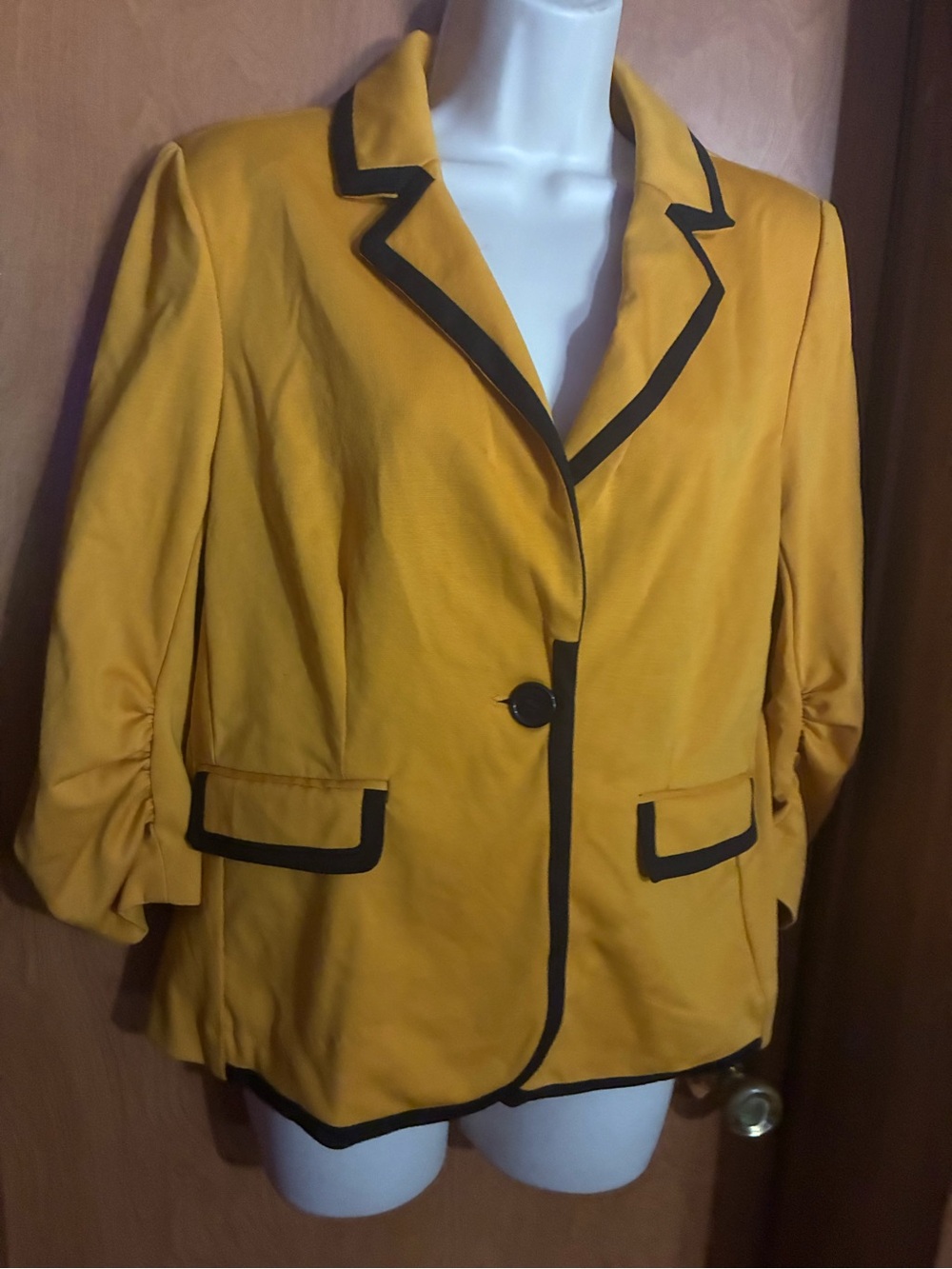 Women's Mustard Yellow Tailored Blazer with Black Trim